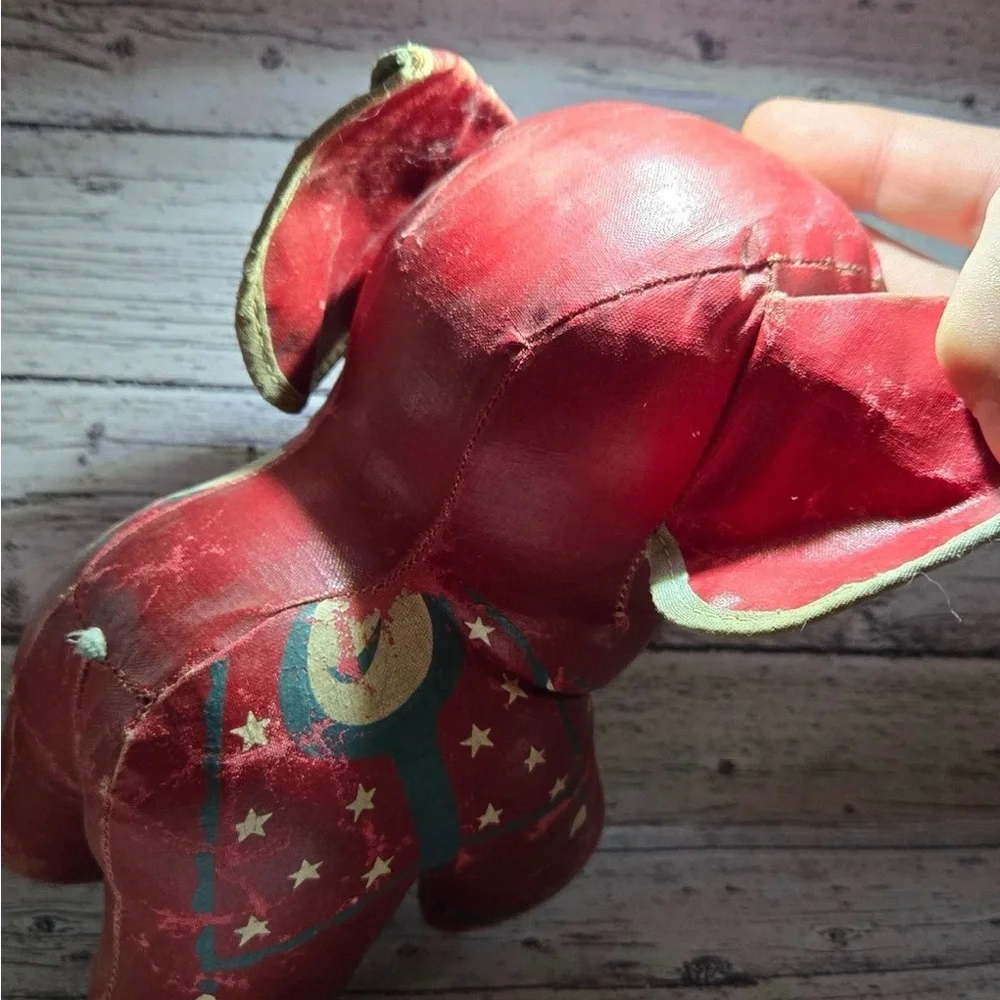 Antique Toy Elephant Fancy Painted Oil Cloth Stuffed Circus Animal. 1940’s